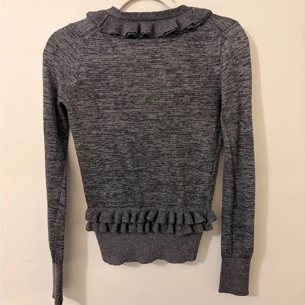 J. Crew Ruffled V-Neck Cardigan Sweater - Gray Heather - Picture 3 of 5
